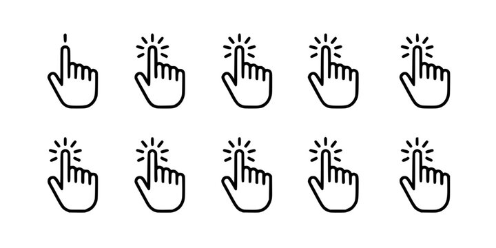 Fingers Pointing with Spark Icons Indicating Selection or Interaction Featuring Finger, Icon, Click with Tap and Touch Elements for Digital