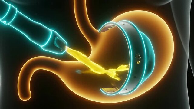 Cinematic 4K Neon Glow CGI Animation Of Pancreatic Pseudocyst Extraction Procedure In A Medical Context