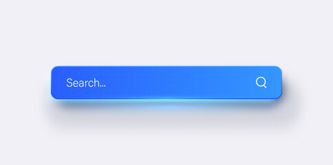 Fototapeta na wymiar Blue Gradient Search Bar UI Element With Magnifying Glass Icon And Soft Shadow