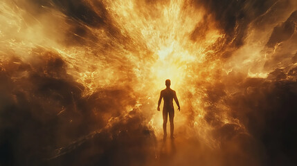 Obraz premium Figure in abstract fiery cloud formation
