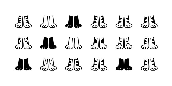 Feet Wearing Various Types of Socks and Shoes in a Grid Pattern Featuring Footwear, Toes, Toes Visible with Toes Covered and Boots Elements