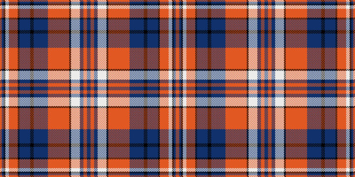 Africa check textile pattern, periodic plaid tartan vector. Thin fabric seamless background texture in orange and blue colors.