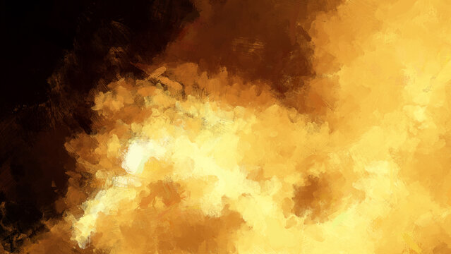 Abstract vibrant and bright yellow, orange and brown oil painting background with brush strokes. High resolution full frame digital oil painting on canvas. Painting done by me.