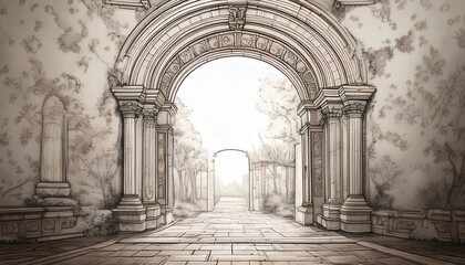 Obraz premium Ancient Stone Archway Leading to a Sunlit Courtyard.