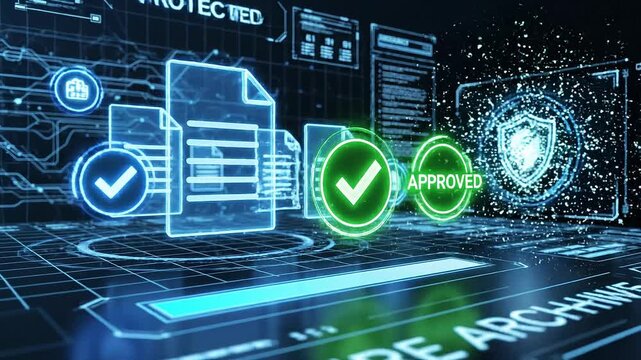 Futuristic digital interface with data validation and scanning technology in cyber security concept