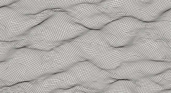 Abstract Black Mesh Waves Flowing Across White Background