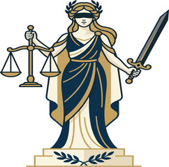 Fototapeta premium Lady justice holding balance scales and sword vector illustration, blindfolded greek goddess themes for legal court system