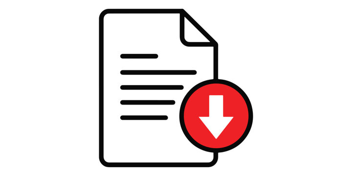 Document download icon with red circle and white arrow on white background