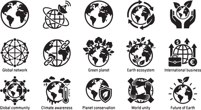Collection of hand drawn world globes and clocks with cultural time zone illustrations