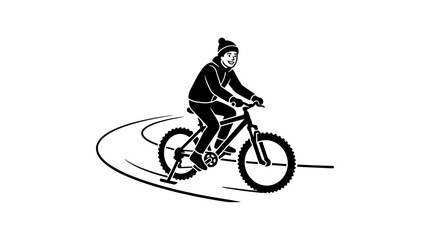 Obraz premium A black and white illustration of a person riding a mountain bike.