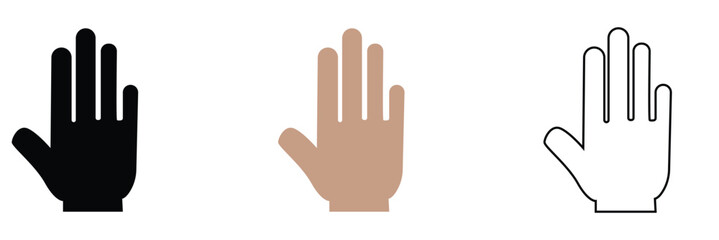 Obraz premium Open hand icon. The hand is black , colour and outline showing an open palm vector illustration.