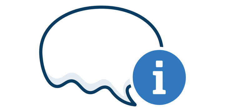 Blue information icon in a speech bubble on a white background