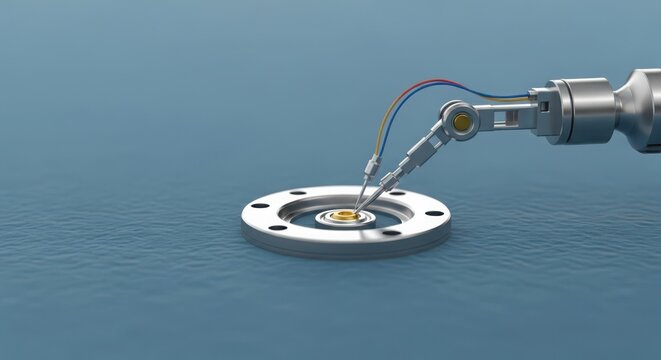 Single nano robotic arm performing precise repair on a circular mechanical component