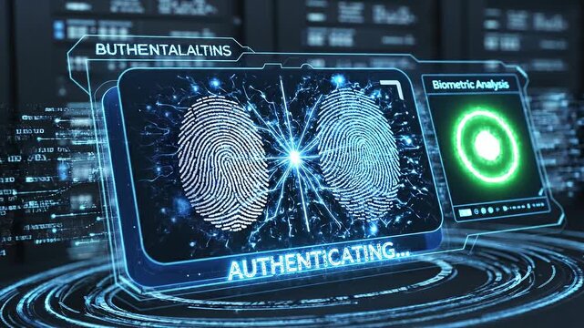 Futuristic biometric fingerprint authentication technology with digital security and identity verification