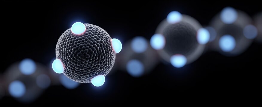 Atoms and molecules dance in a molecular pentagonal structure for biochemistry research magic