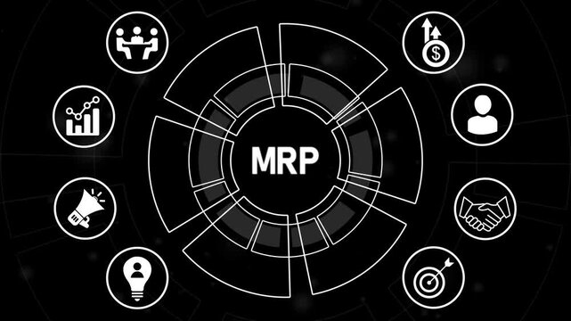MRP Material Requirement planning Manufacturing Industry Business Process automation. glowing animation.4k Animation video.