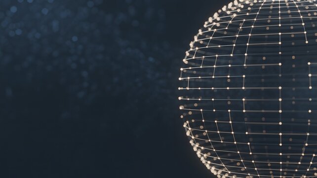 Glowing wireframe globe, futuristic earth illustration, digital planet, 3D network