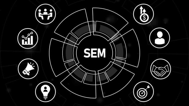 Search Engine Marketing, SEM Concept Being Carved in Deep Space Technological Background.4k Animation video.