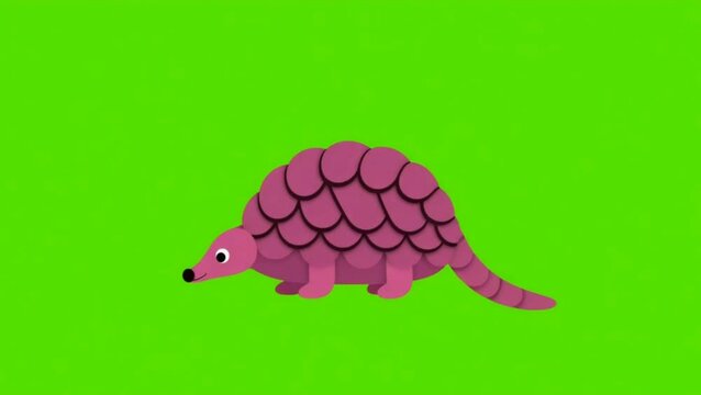 Animated Pangolin Icon Curling into a Protective Ball - 2D Vector Wildlife on Green Screen