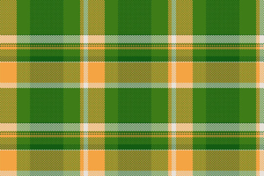 Advertisement vector tartan background, romance plaid texture seamless. Surface fabric textile check pattern in green and orange colors.