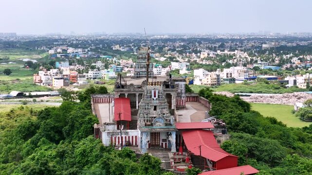 Aerial View of Thiruneermalai Temple and Chennai Cityscape