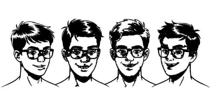 Portraits of Four Men with Varying Hair Styles in a Graphic Silhouette Style on White Background Featuring Portrait, Headshot, Faces with Silhouettes