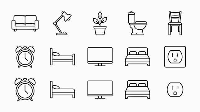 Modern flat line vector icons set on white background with duplicated objects.