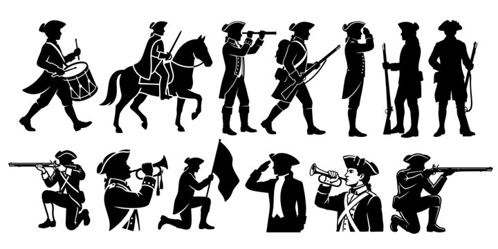 1776 American Revolutionary War Soldier Silhouette Vector Asset Bundle