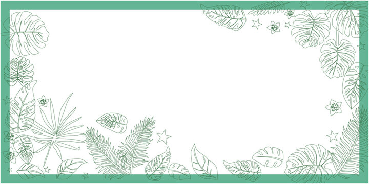 Tropical leaves and flower decoration frame for summer and summer vacation. Summer botanical illustration. 