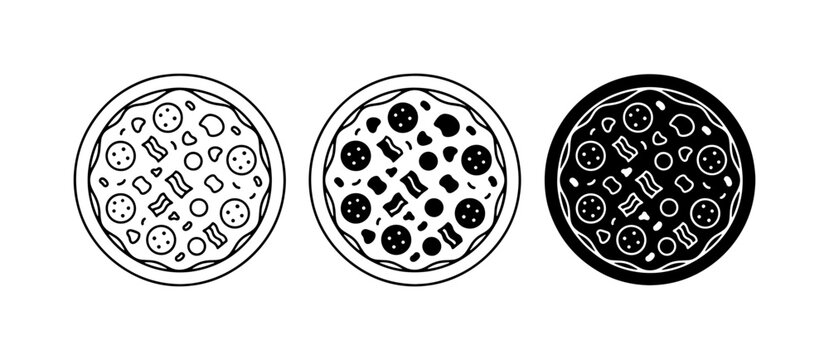 Pizza Icons Set, Italian Food Vector Graphics, Delicious Meal Symbols, Restaurant Menu Elements