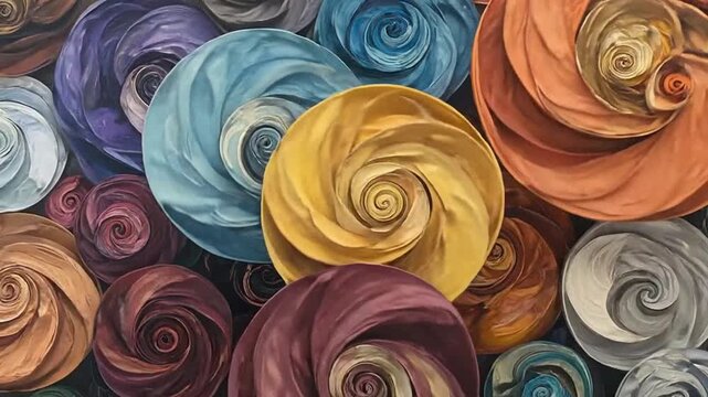 Colorful abstract spiral shapes in a variety of different colors and shades