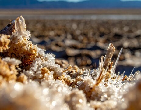 Close-up of Salt Crystals Forming on a Dry Lake Bed.