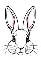 Fototapeta premium Line drawing of a rabbit's face with long ears and big eyes, animal, adorable