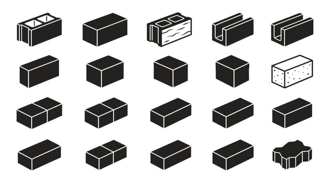 Modern Concrete Blocks Brick Collection Blue Icons