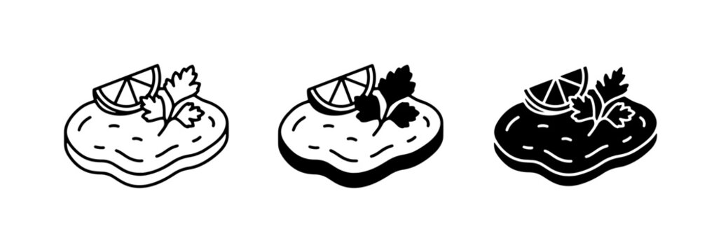 Food Icons: Guacamole, Salsa, Dip, Appetizer, Mexican Cuisine, Vector Set