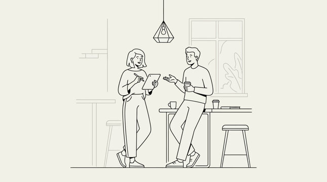 Two people discussing ideas in a cozy caf? setting