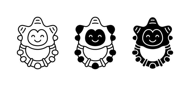 Cute Monkey Teether Icons, Baby Toy Vector Graphics, Infant Soothing Accessories