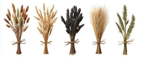 Obraz premium Natural Dried Wheat Stalks Bundles stand like golden whispers of rustic charm