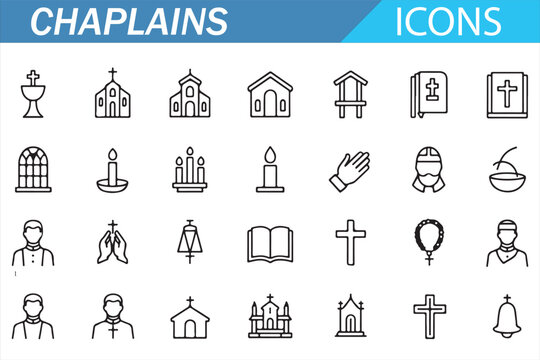 Modern religion icon pack with crosses, chapels, prayer, and spiritual illustrations