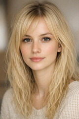 Naklejka premium Young woman with blonde hair looking down