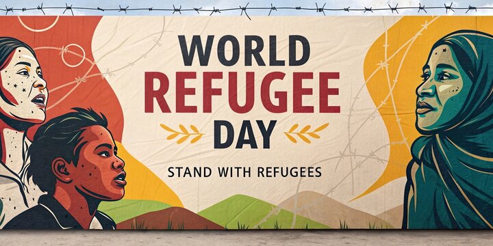 World Refugee Day awareness poster supporting displaced people humanitarian solidarity campaign