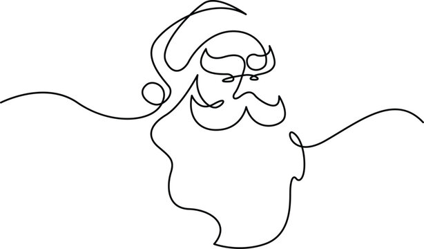 Minimalist single line art portrait of santa claus with a beard, christmas