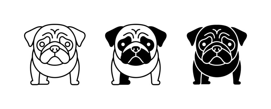 Pug Dog Icons, Simple Vector Art, Cute Pet Illustrations for Design