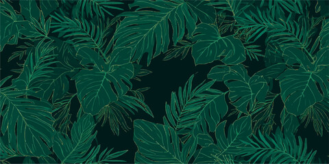 A macro texture pattern of fresh green fern and pine foliage showcases the vibrant spring growth of evergreen leaves and moss in a lush summer forest garden © shanta
