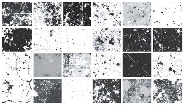 Collection of digital noise and glitch effects, pixelated textures, scattered dark and light elements, representing data corruption or screen malfunction