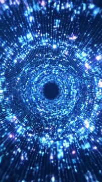 A captivating visual journey through a shimmering tunnel of blue lights, creating an immersive experience filled with sparkling energy and endless depth.