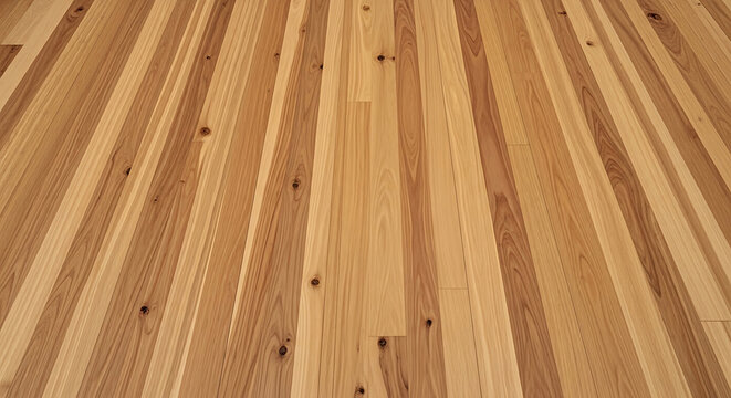 A close up view of wooden flooring planks with a natural grain and warm light brown tones wood