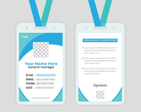 Id badge template with placeholder text on a colored background