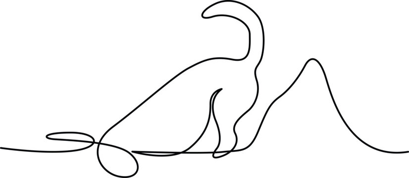 Abstract single line art of a playful cat with minimalist continuous monoline