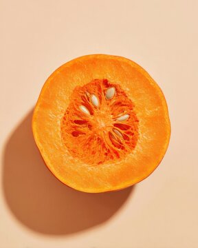 Cross-section of orange squash revealing seeds, flesh